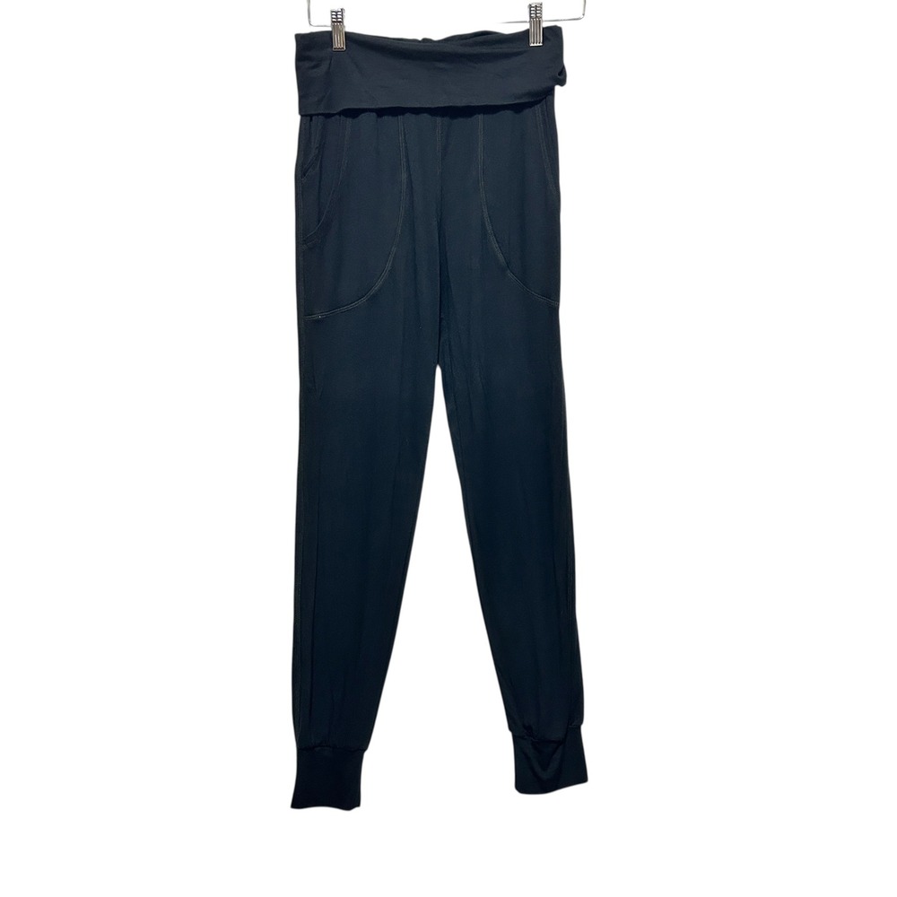 Elan Boutique Jogger Pants S Black Modal Blend Foldover Waist Lounge Leisure‎